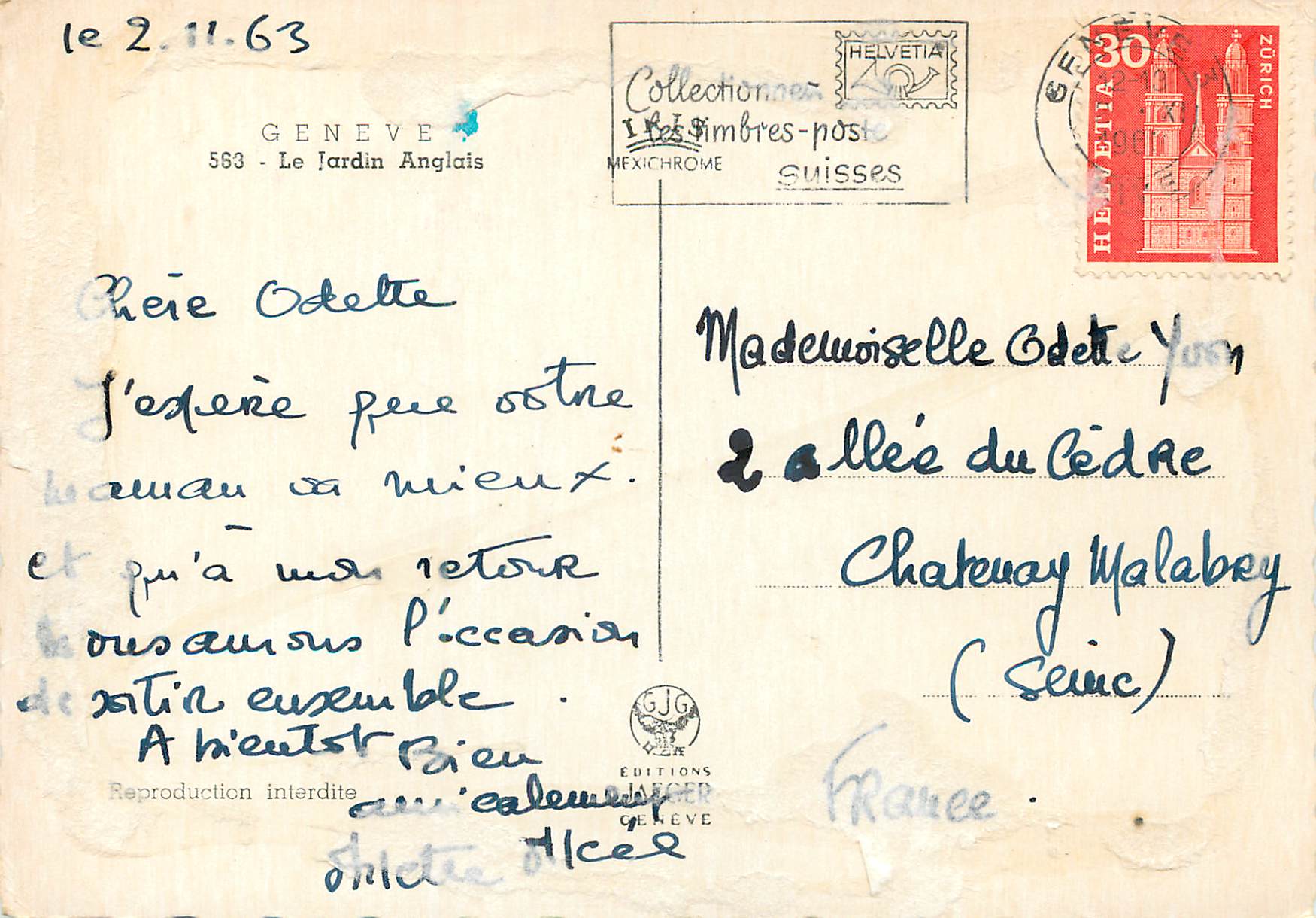 CPM Geneve Le Jardin Anglais  — Verso