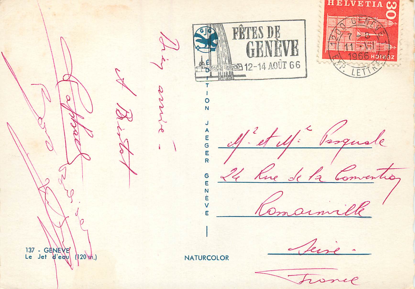 CPM Geneve Le Jet d Eau  — Verso