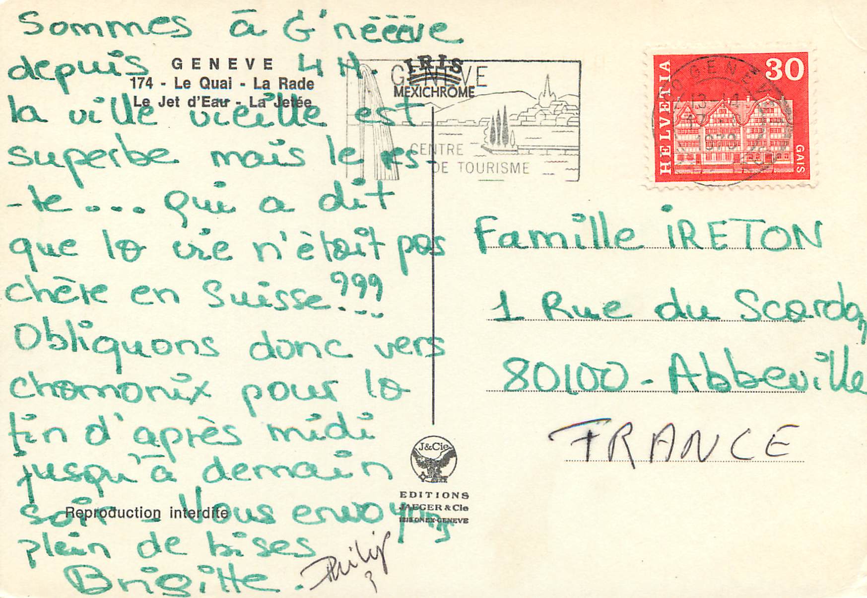 CPM Geneve Le quai La rade Le jet d eau La Jetee  — Verso