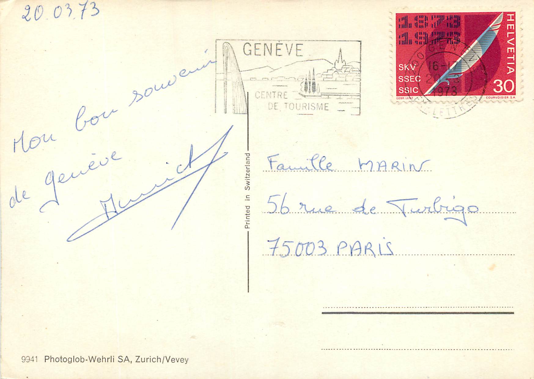 CPM Souvenir de Geneve  — Verso