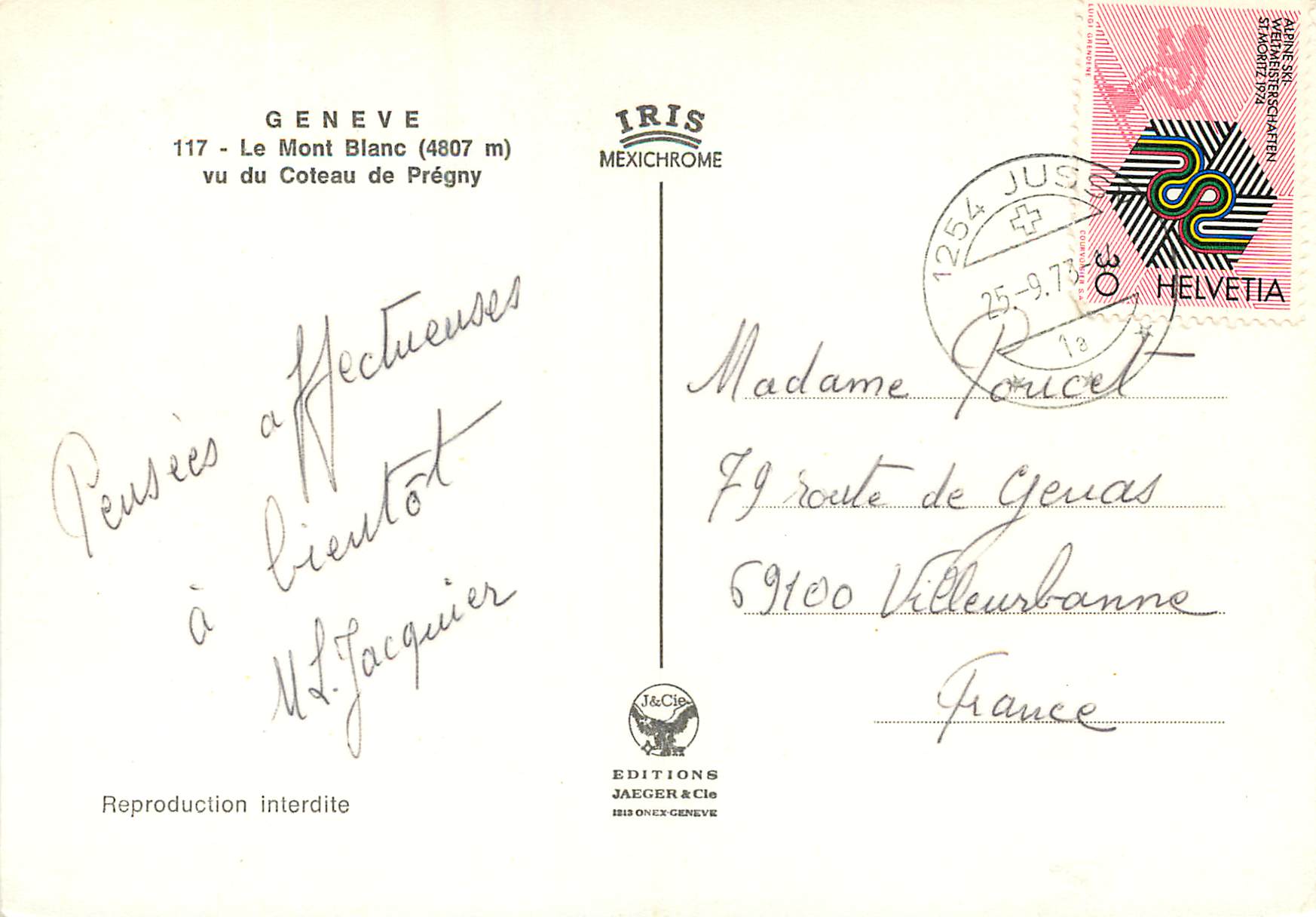 CPM Geneve Le Mont Blanc vu du Coteau de Pregny  — Verso