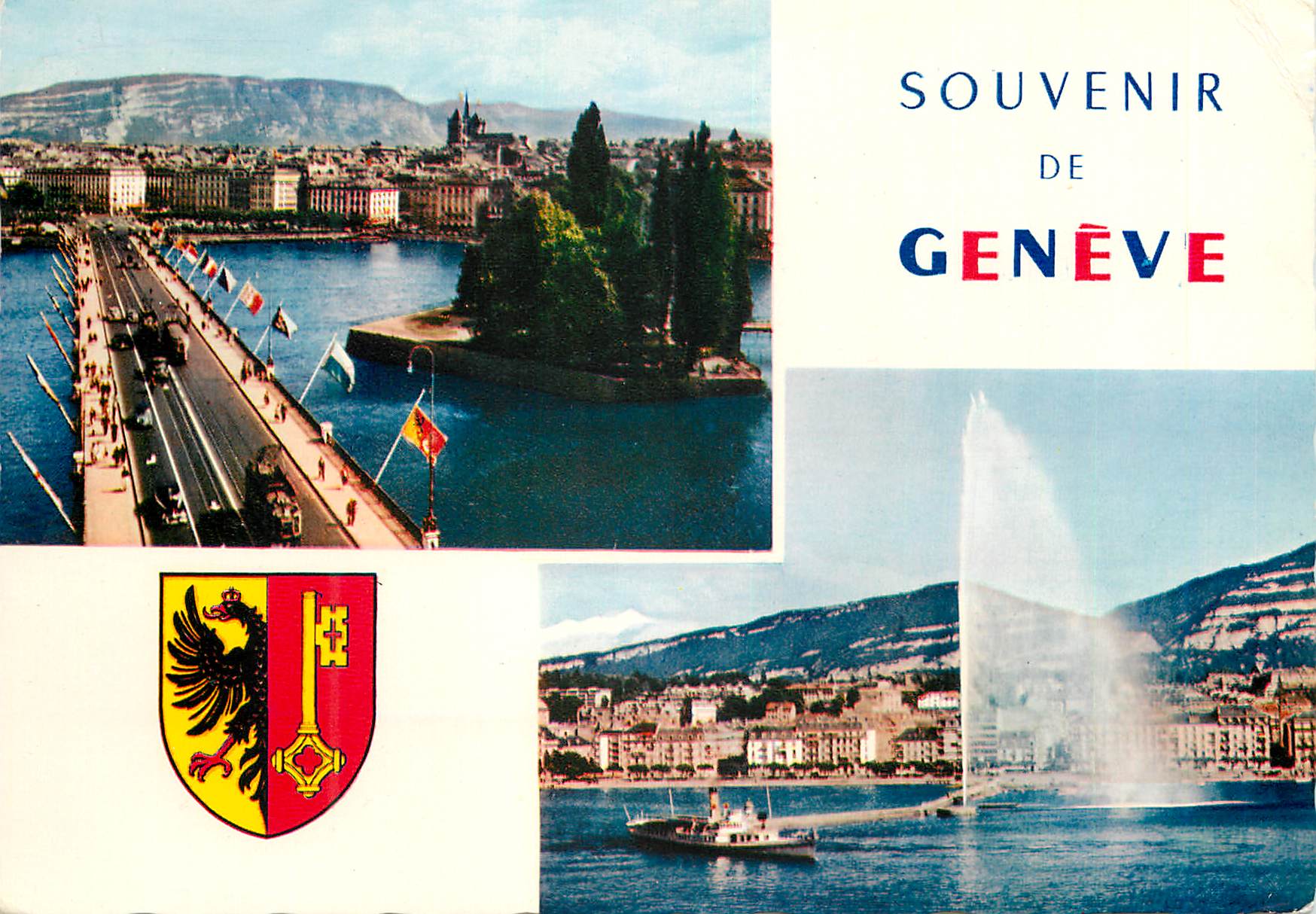 CPM Geneve Pont du Mont Blanc et Ile Jean Jacques Rousseau La Rade et le Jet d Eau 