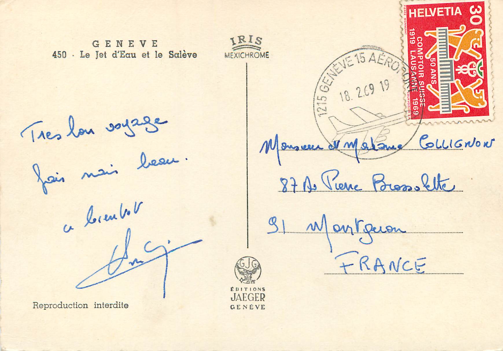 CPM Geneve Le Jet d Eau et le Saleve  — Verso