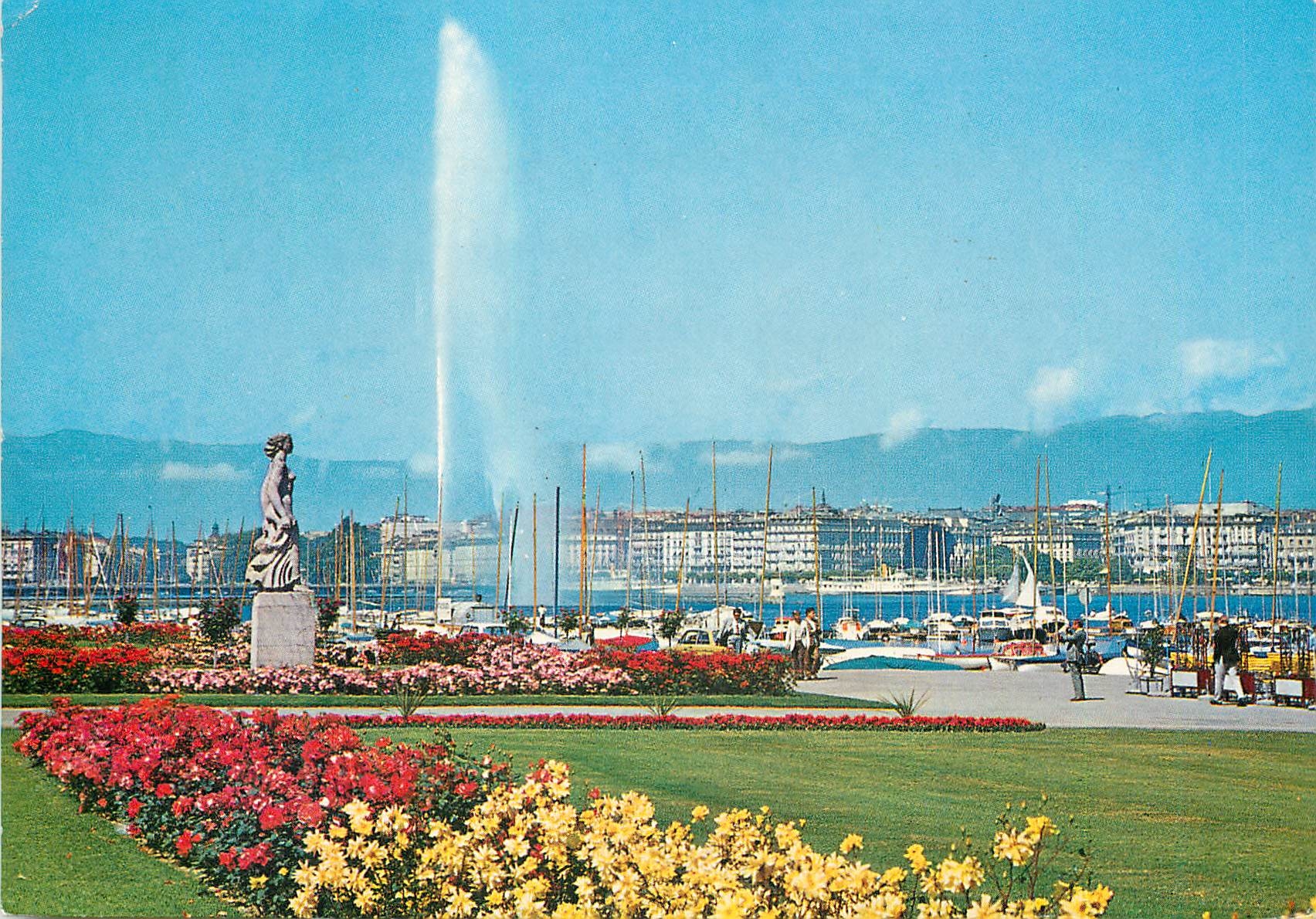 CPM Geneve La Statue de la Brise et le Jet d Eau 