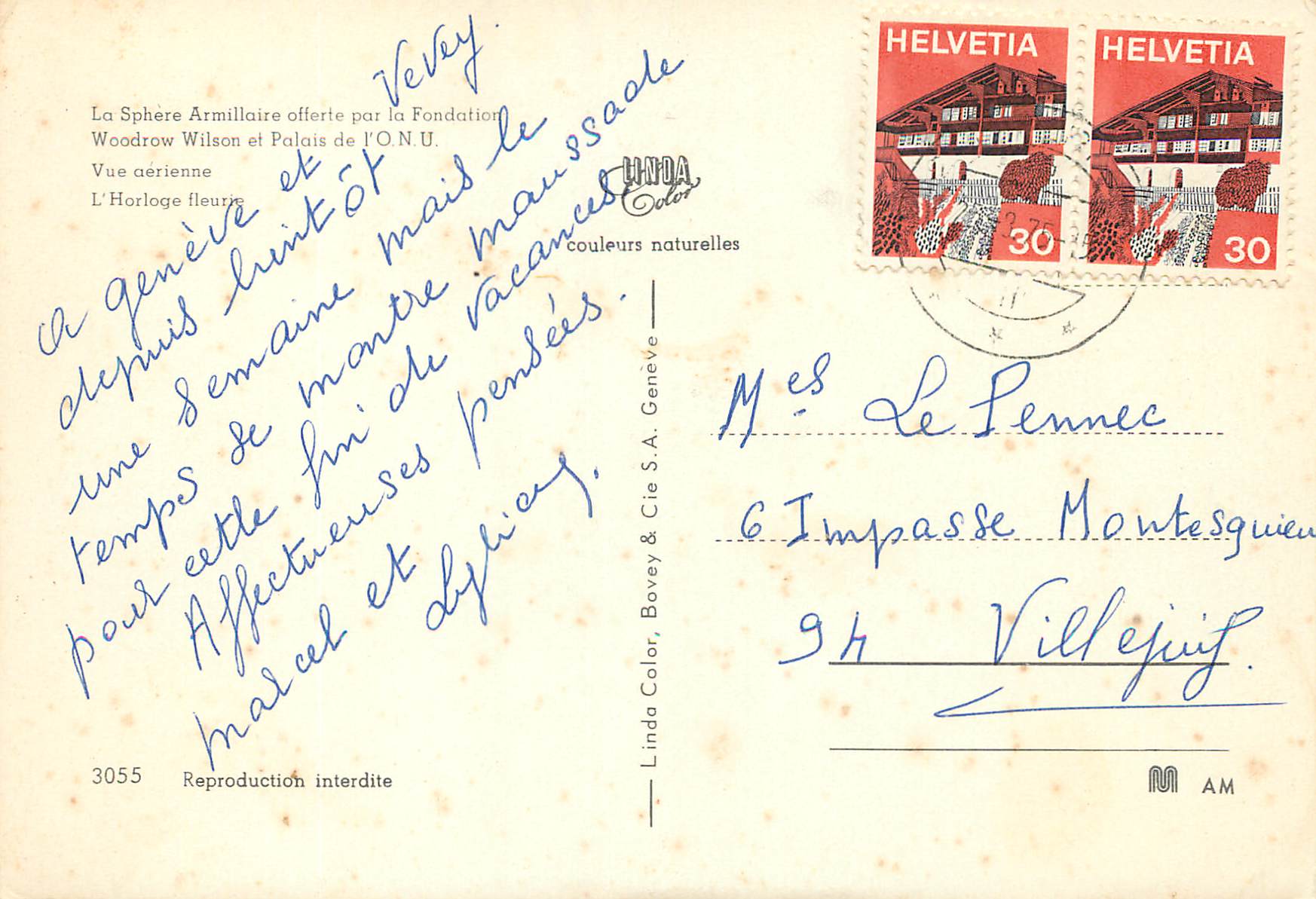 CPM Geneve La Sphere Armillaire par la Fondation Woodrow Wilson et Palais de l ONU Avion — Verso