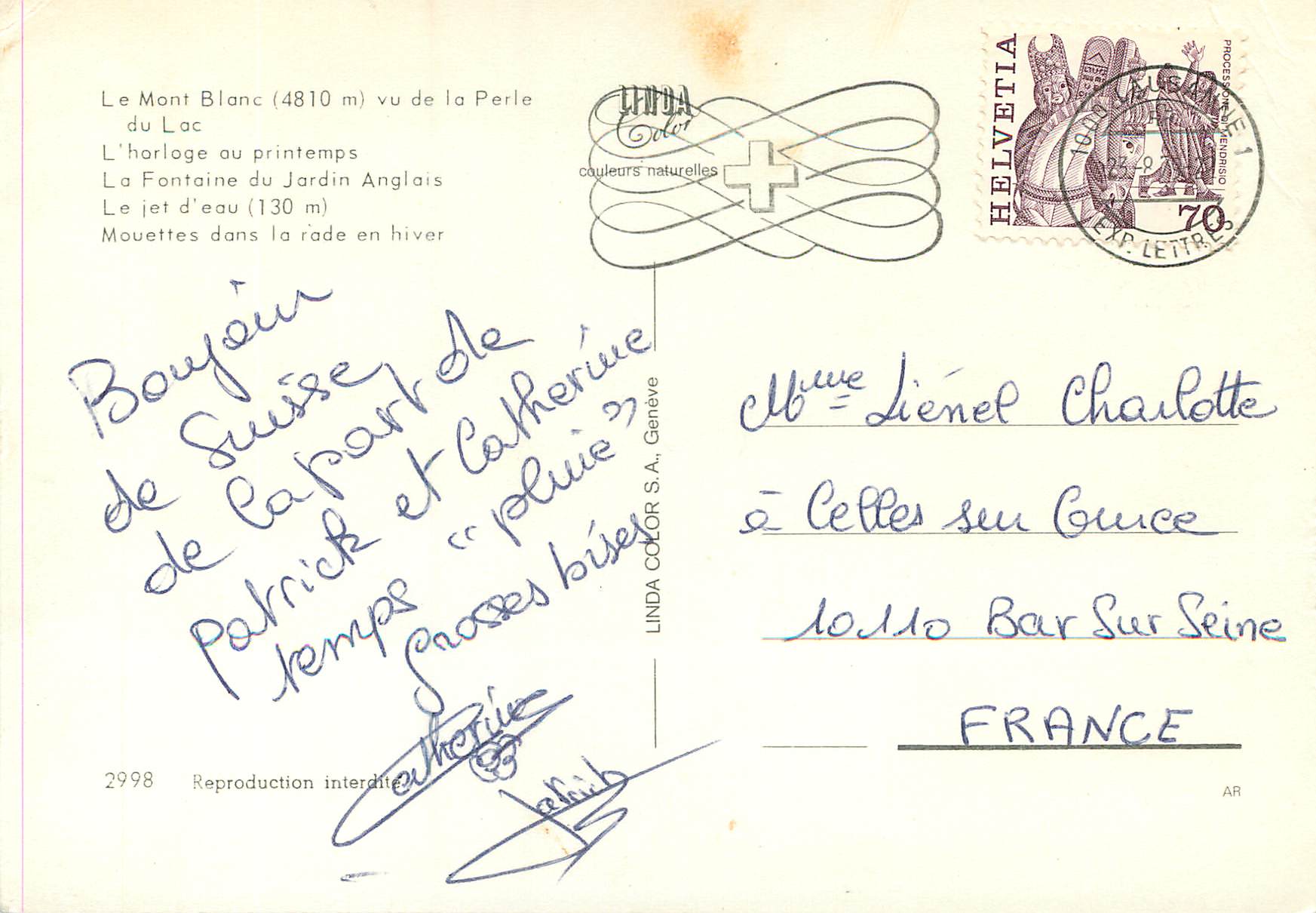 CPM Geneve Le Mont Blanc vu de la Perle du Lac  — Verso