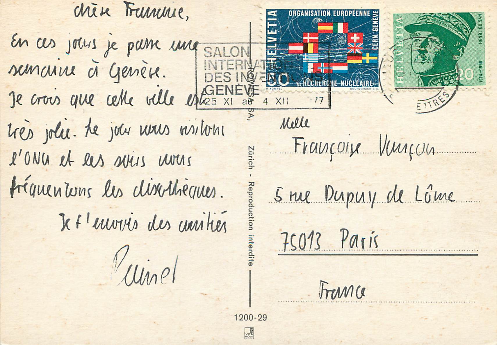 CPM Souvenir de Geneve  — Verso