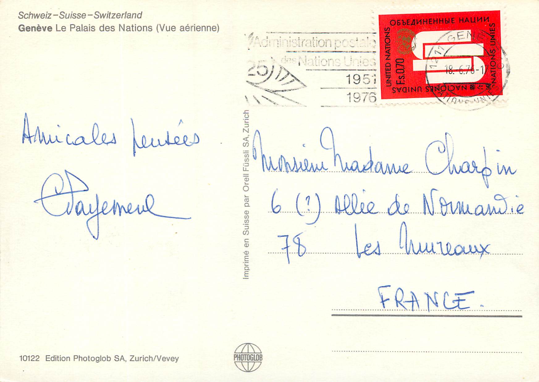 CPM Geneve Le Palais des Nations Vue aerienne  — Verso