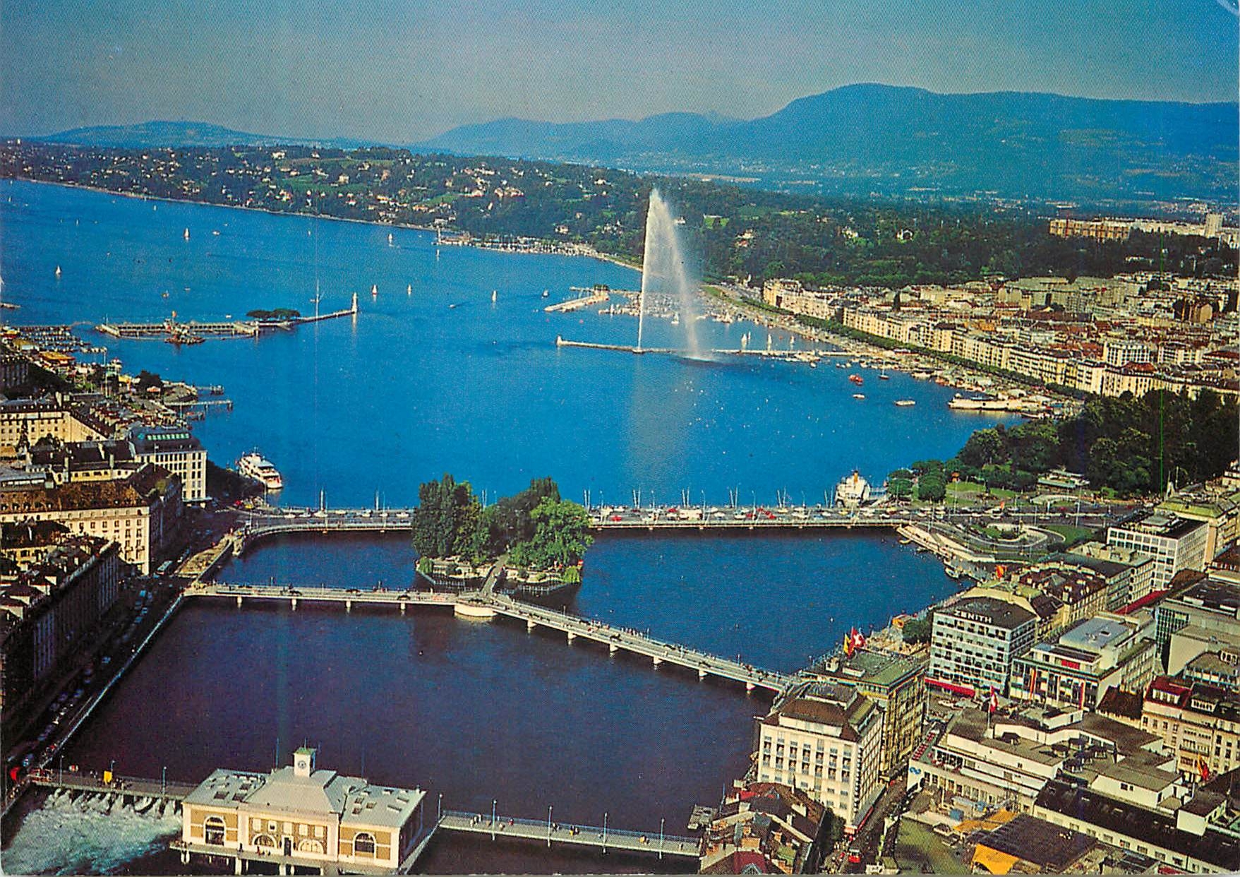 CPM Geneve Vue aerienne de la Rade 