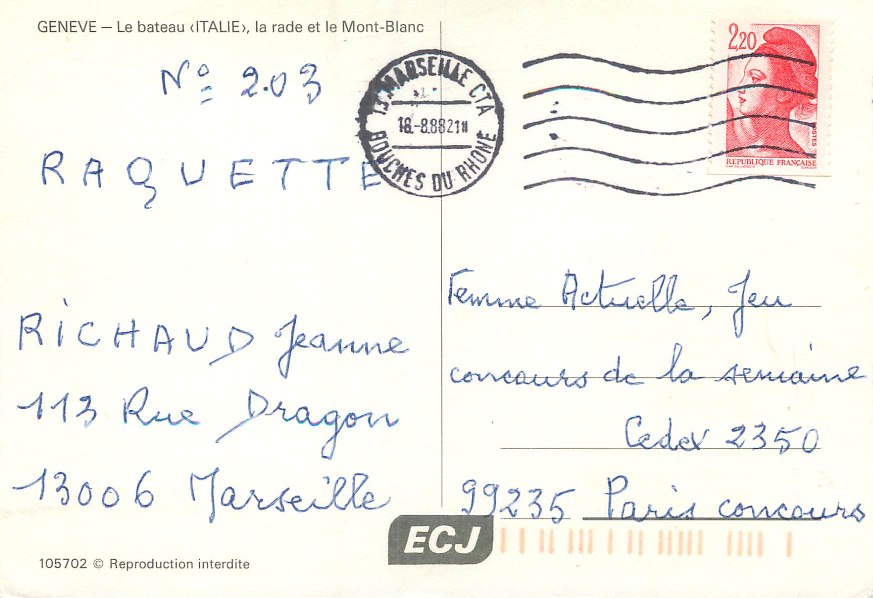 CPM Geneve Le bateau Italie la rade et le Mont Blanc  — Verso