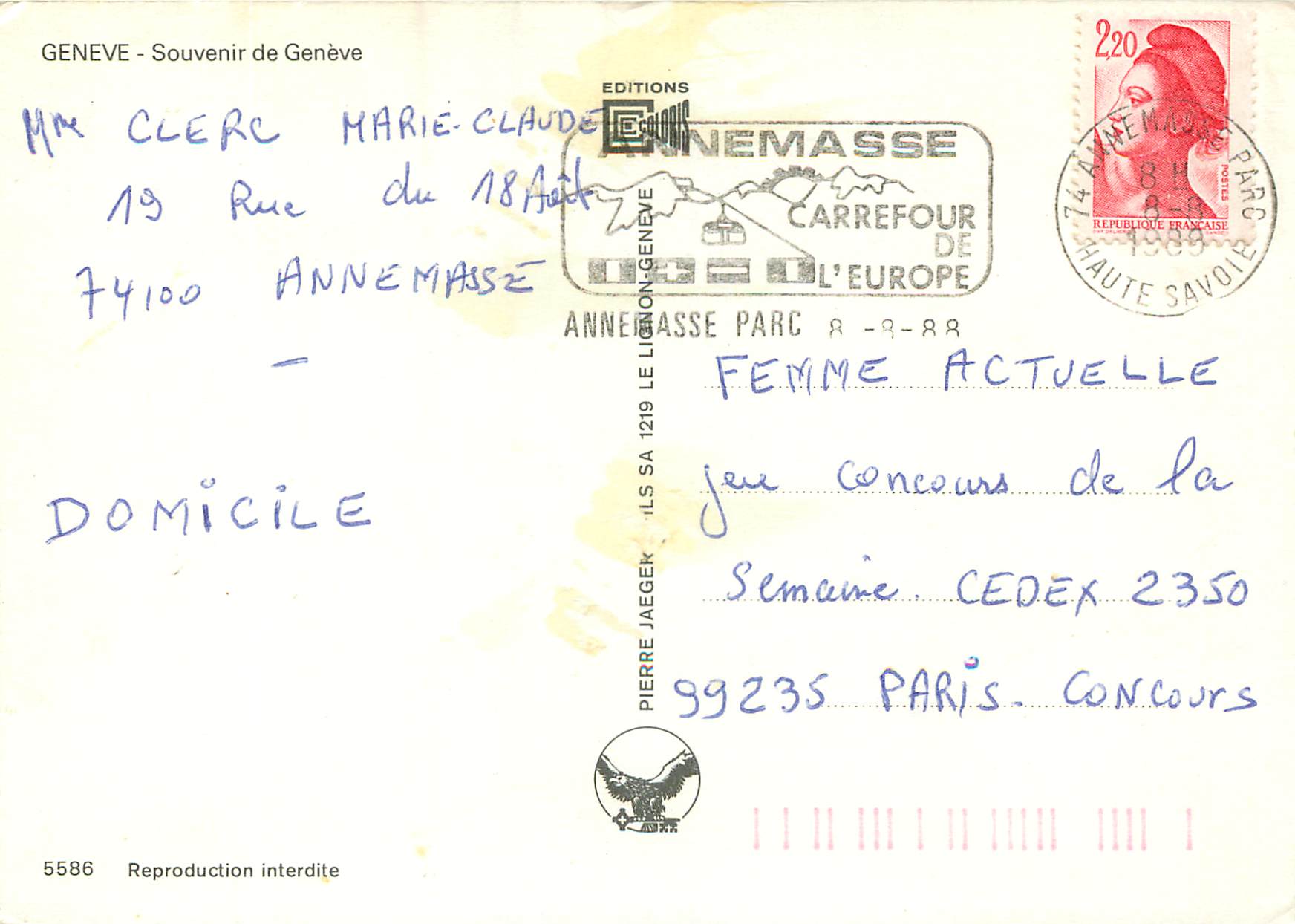 CPM Geneve Souvenir de Geneve  — Verso