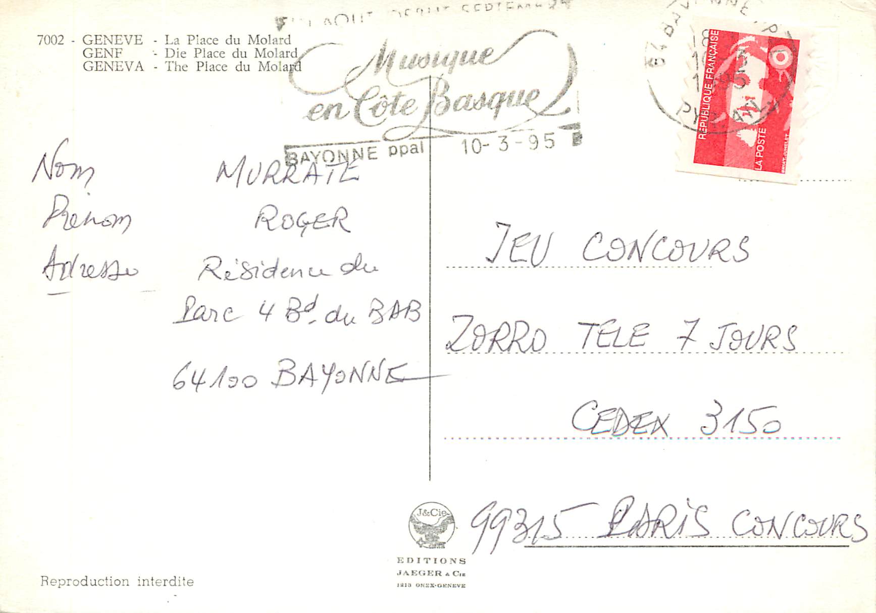 CPM Geneve La place du Molard  — Verso