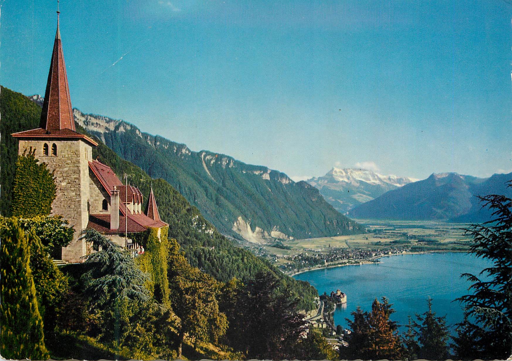 CPM Glion l eglise avec les Dents du Midi 