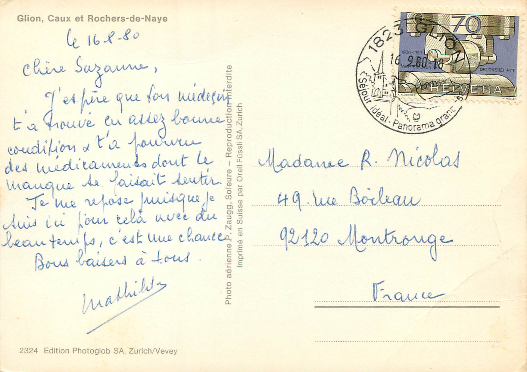 CPM Glion Caux et Rochers de Naye  — Rückseite