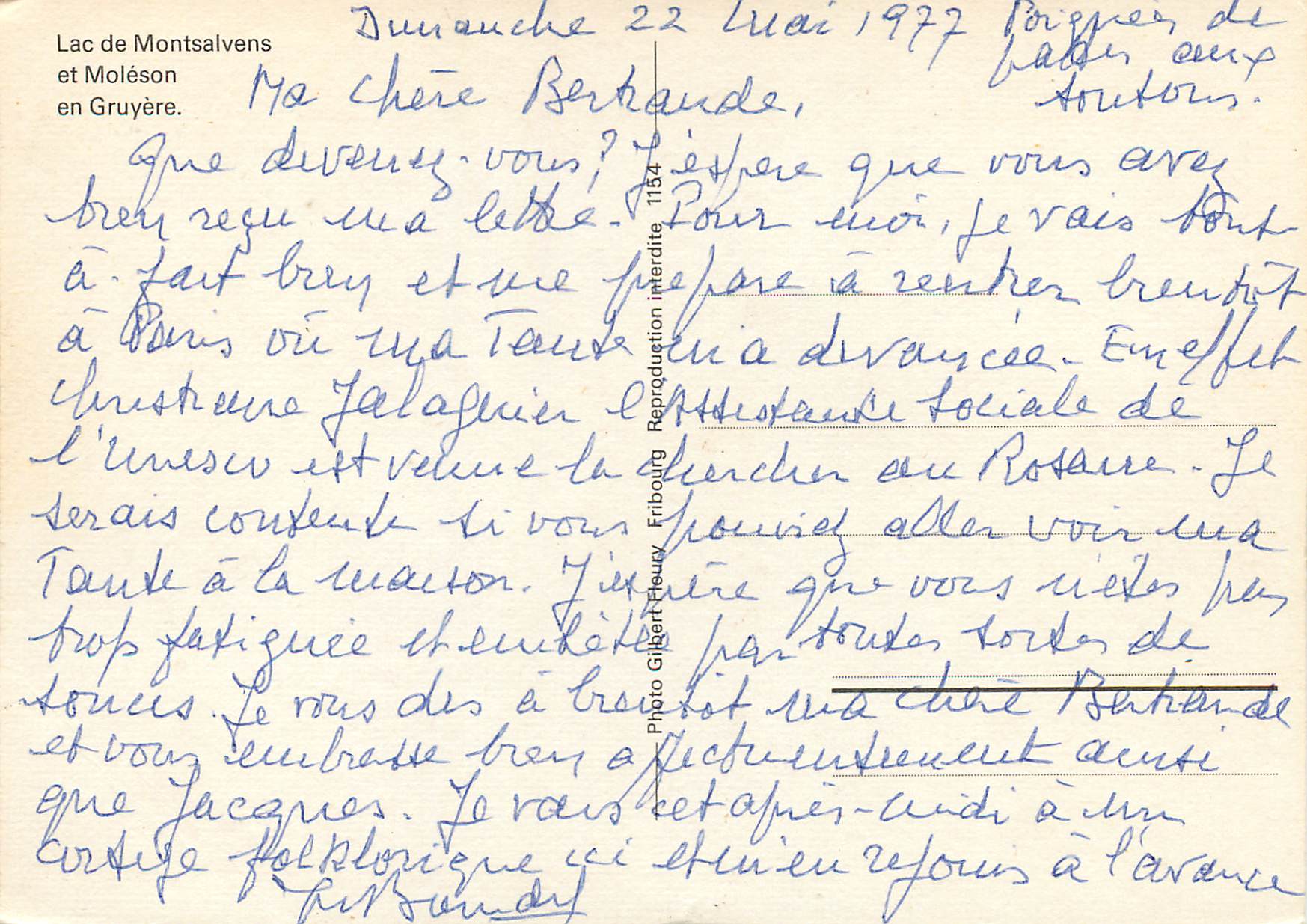 CPM Lac de Montsalvens et Moleson en Gruyere  — Verso