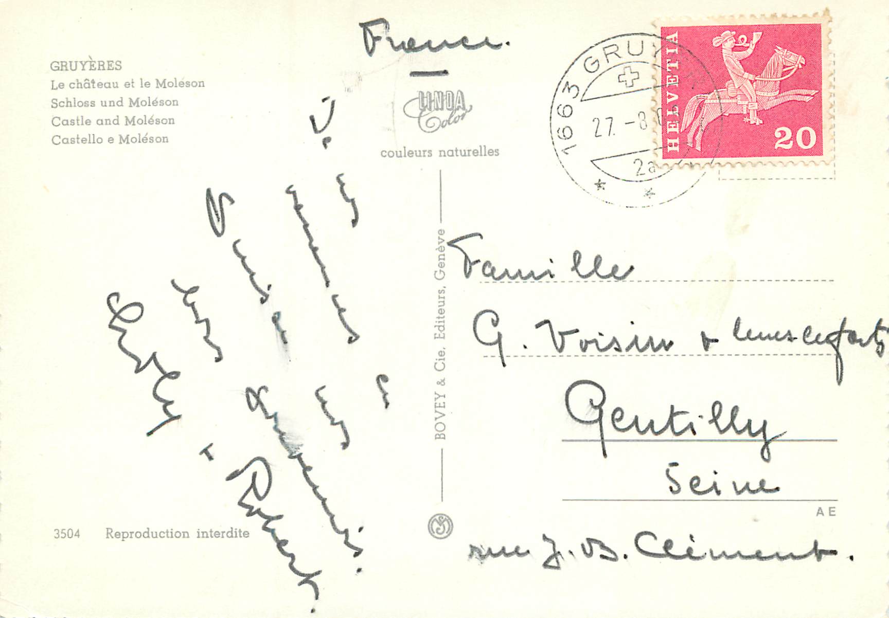 CPM Gruyeres Le chateau et le Moleson  — Verso
