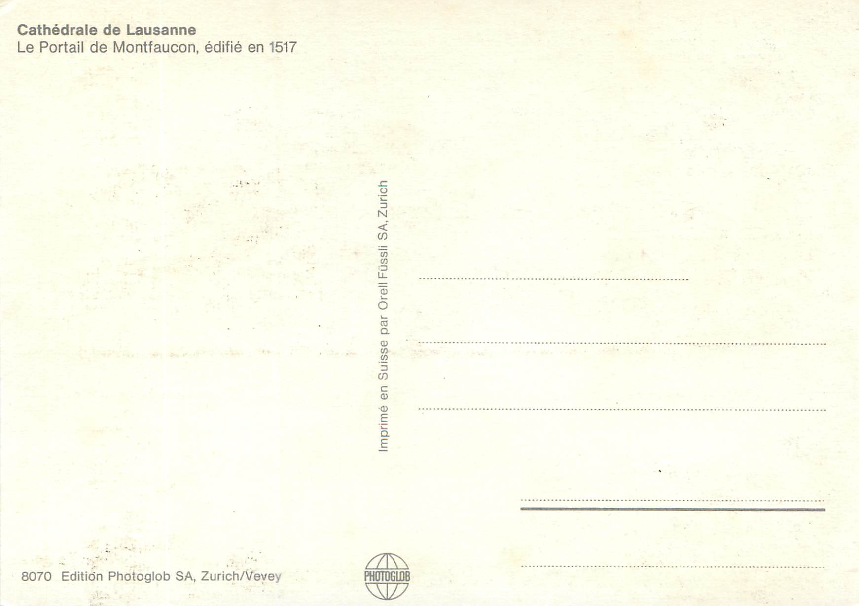 CPM Cathedrale de Lausanne Le Portail de Montfaucon  — Rückseite