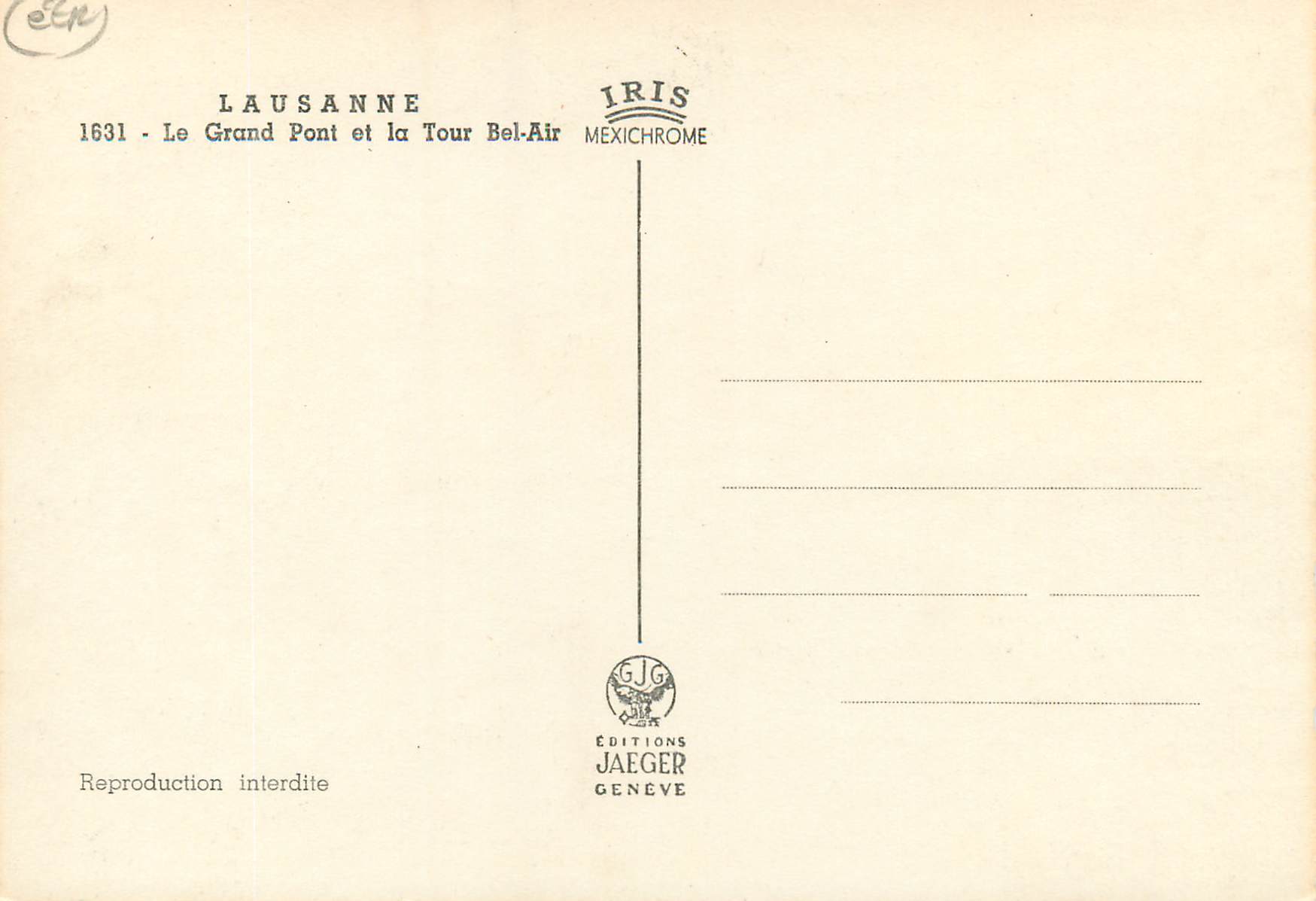 CPM Lausanne Le grand pont et la Tour Bel Air Autobus — Rückseite