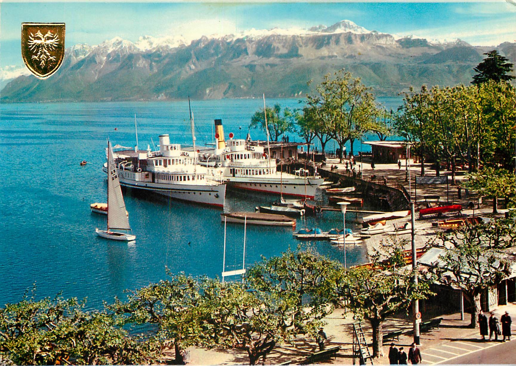 CPM Lausanne Ouchy Le port et les Alpes de Savoie Bateaux
