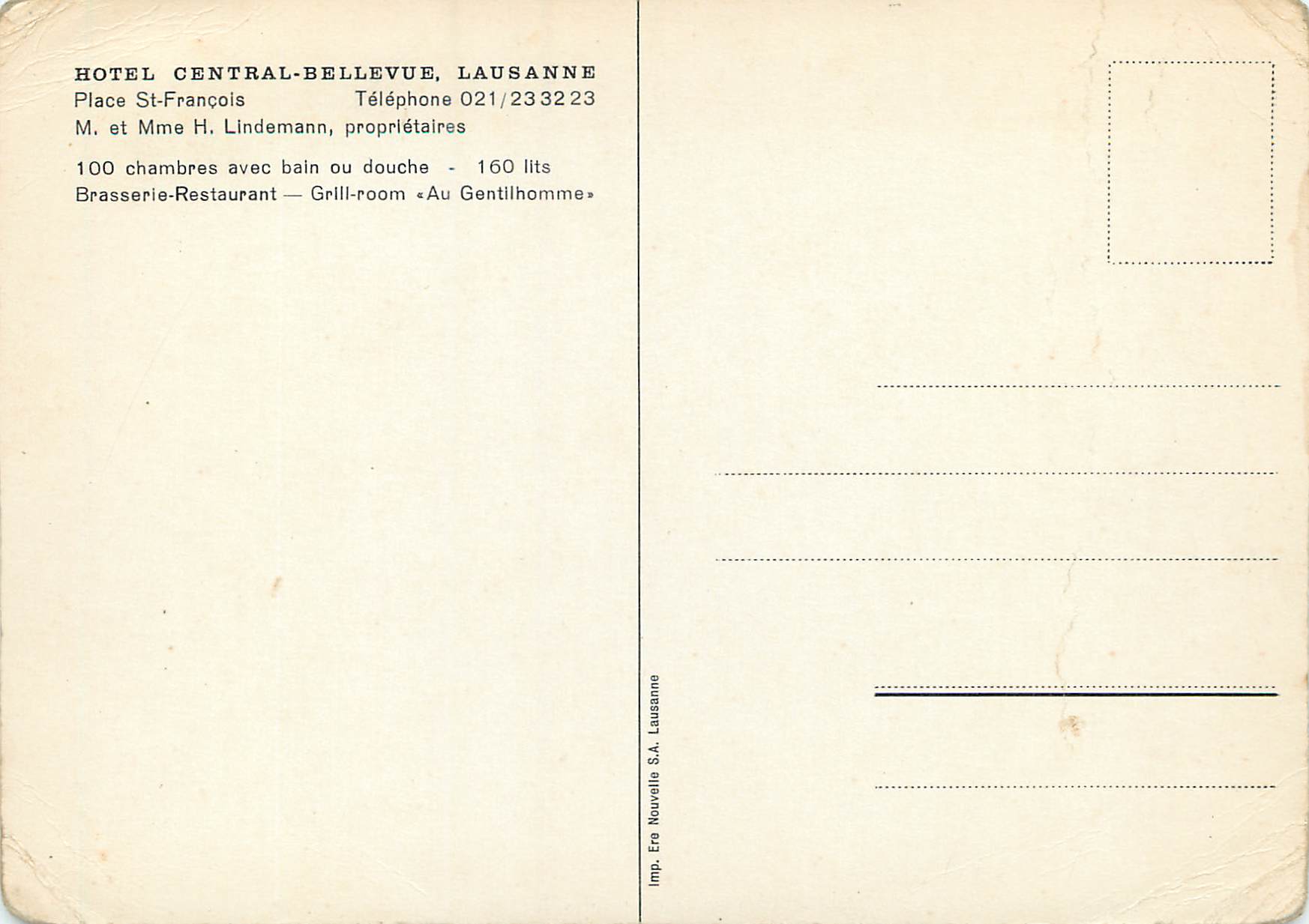 CPM Hotel Central Bellevue Lausanne  — Back