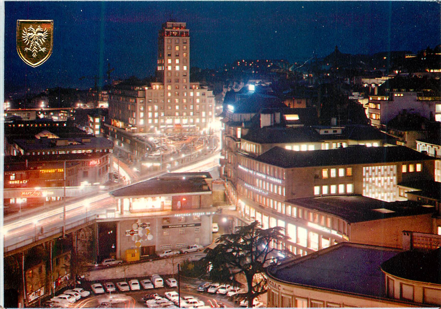 CPM Lausanne Ouchy Le Grand Pont et la Tour Bel Air le soir 