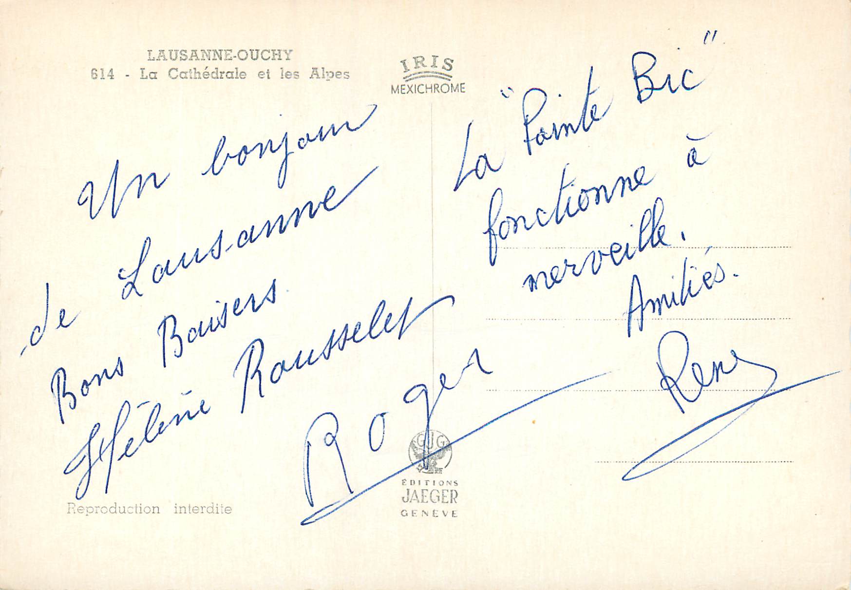 CPM Lausanne Ouchy La Cathedrale et les Alpes  — Rückseite