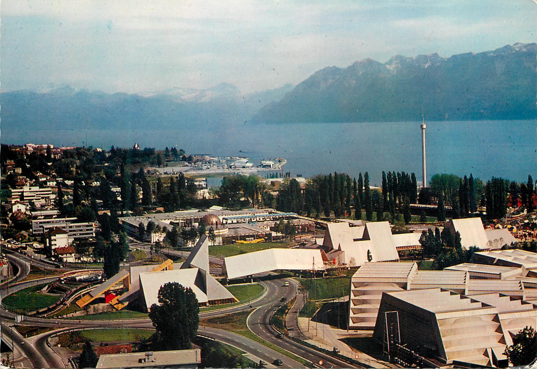CPM Lausanne Ouchy Vidy Le carrefour giratoire L'exposition nationale et les Alpes de Savoie