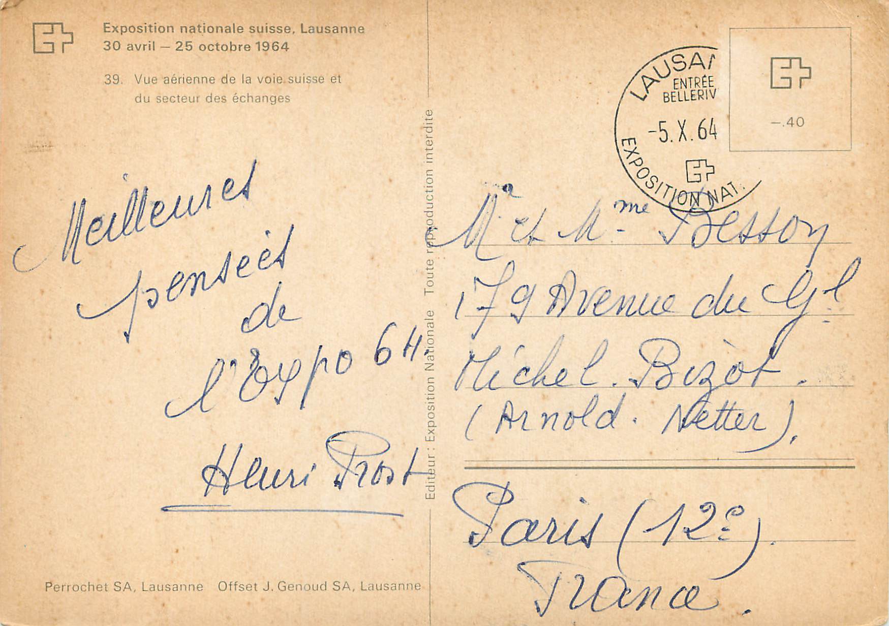CPM Exposition nationale suisse Lausanne Vue aerienne de la voie suisse et du secteur des echanges  — Rückseite