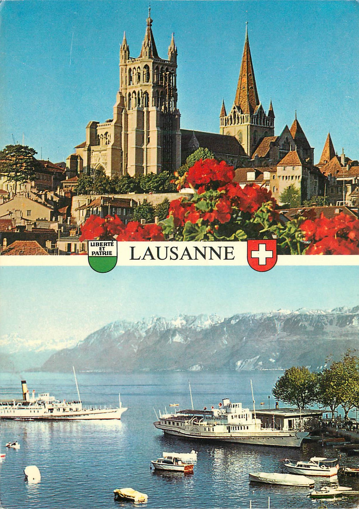CPM Lausanne La cathedrale et le chateau Bateaux