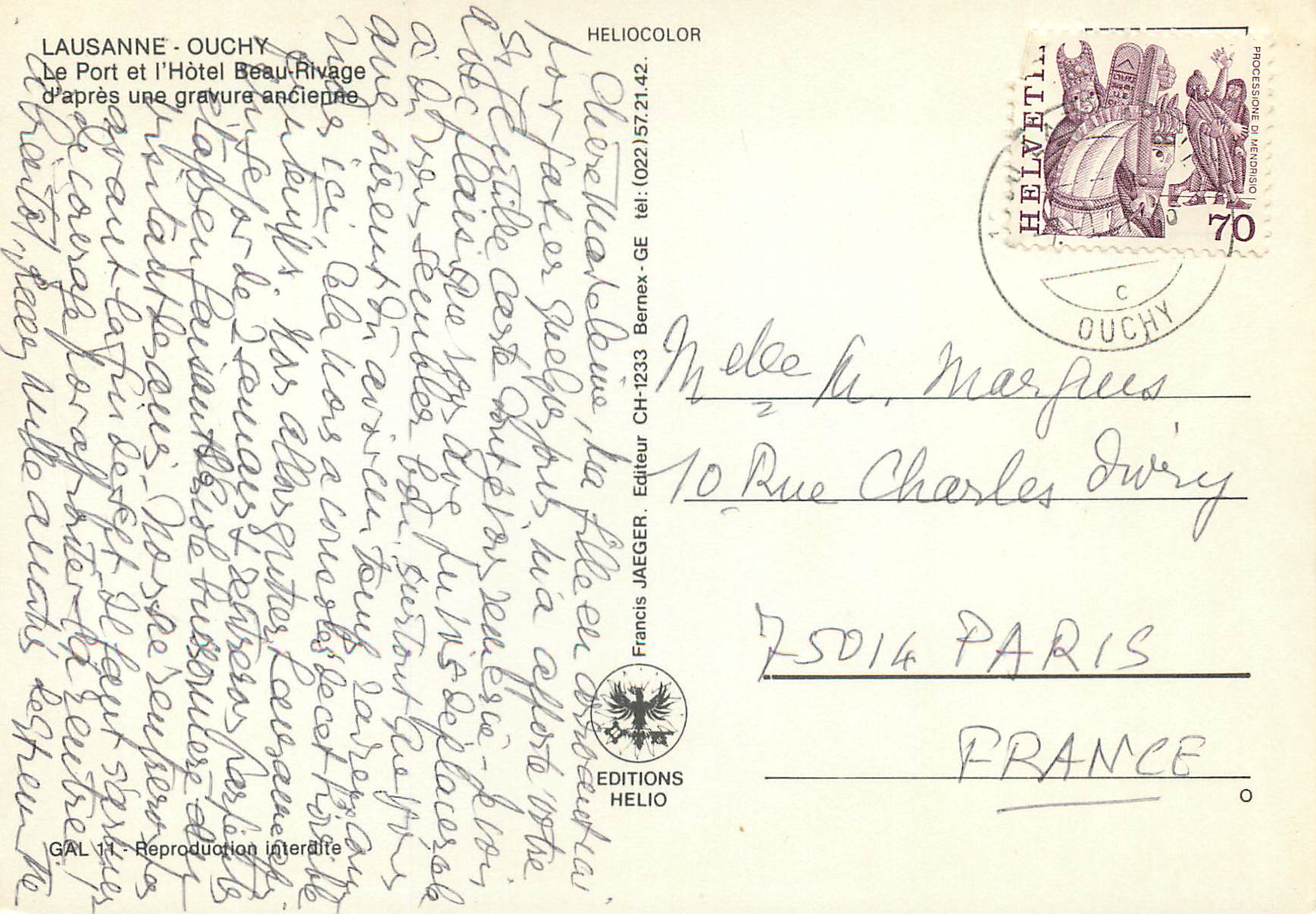 CPM Lausanne Ouchy Le port et l Hotel Beau Rivage d apres une gravure ancienne Bateau — Rückseite