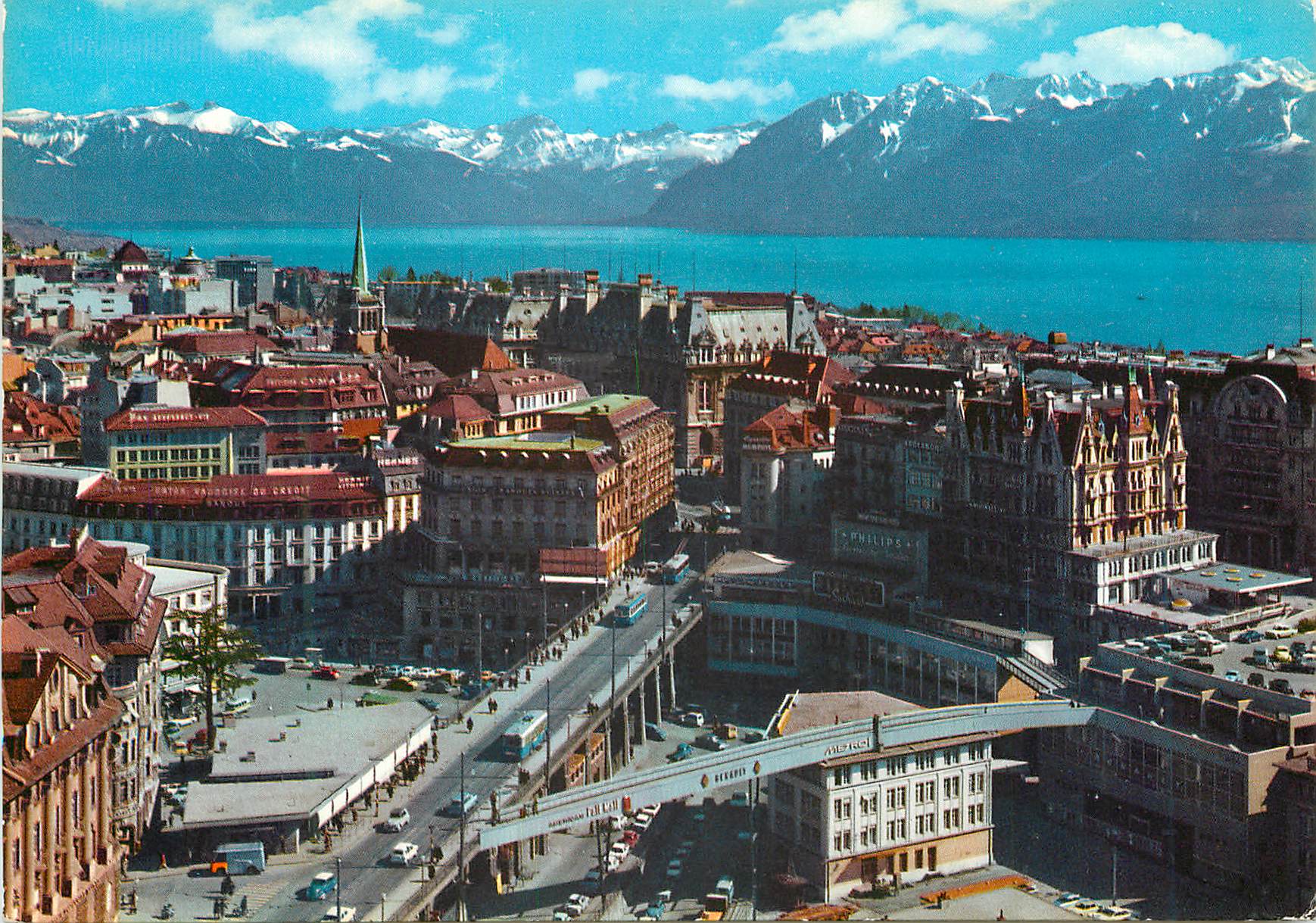 CPM Lausanne Le Grand Pont et vue sur les Alpes 