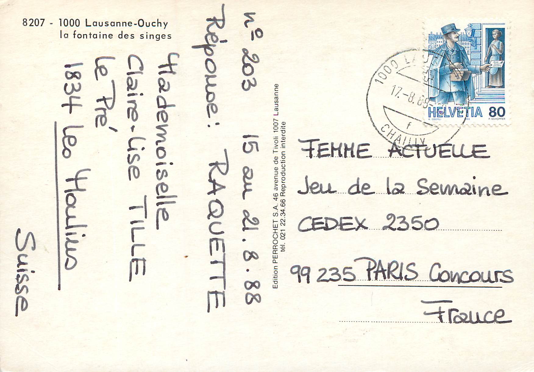 CPM Lausanne Ouchy la fontaine des singes  — Rückseite