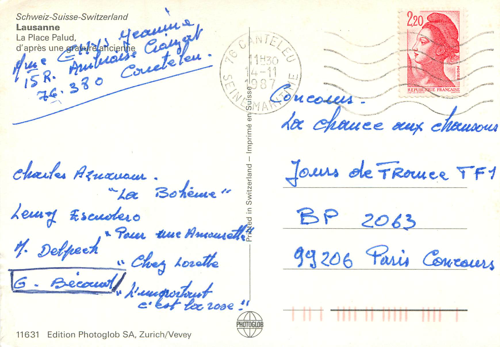 CPM Lausanne La Place Palud d apres une gravure ancienne  — Rückseite