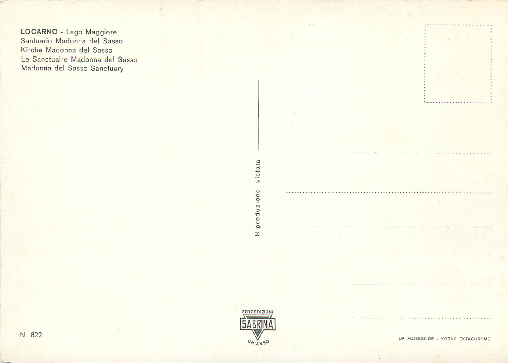 CPM Locarno lago Maggiore Le Sanctuaire Madonna del Sasso  — Verso