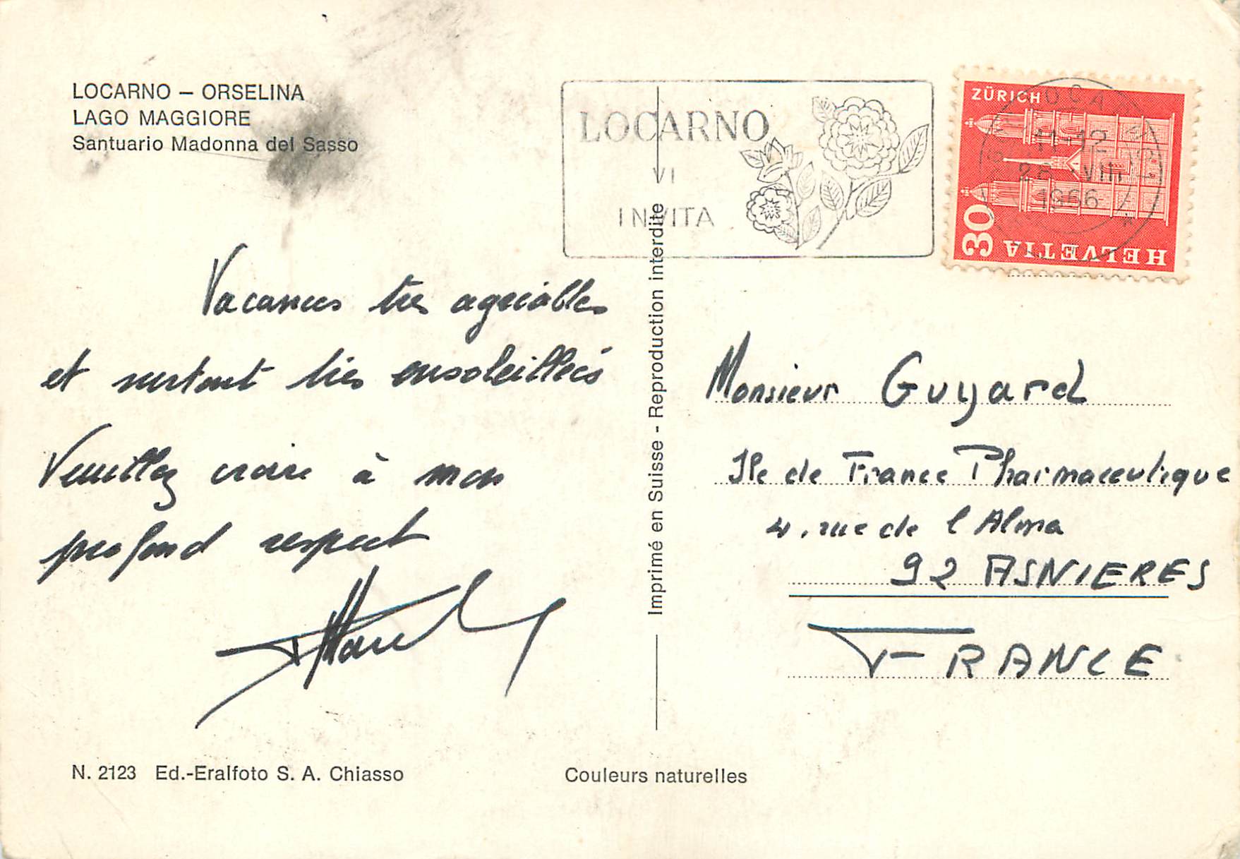 CPM Locarno Orselina Lago Maggiore Santuario Madonna del Sasso  — Verso