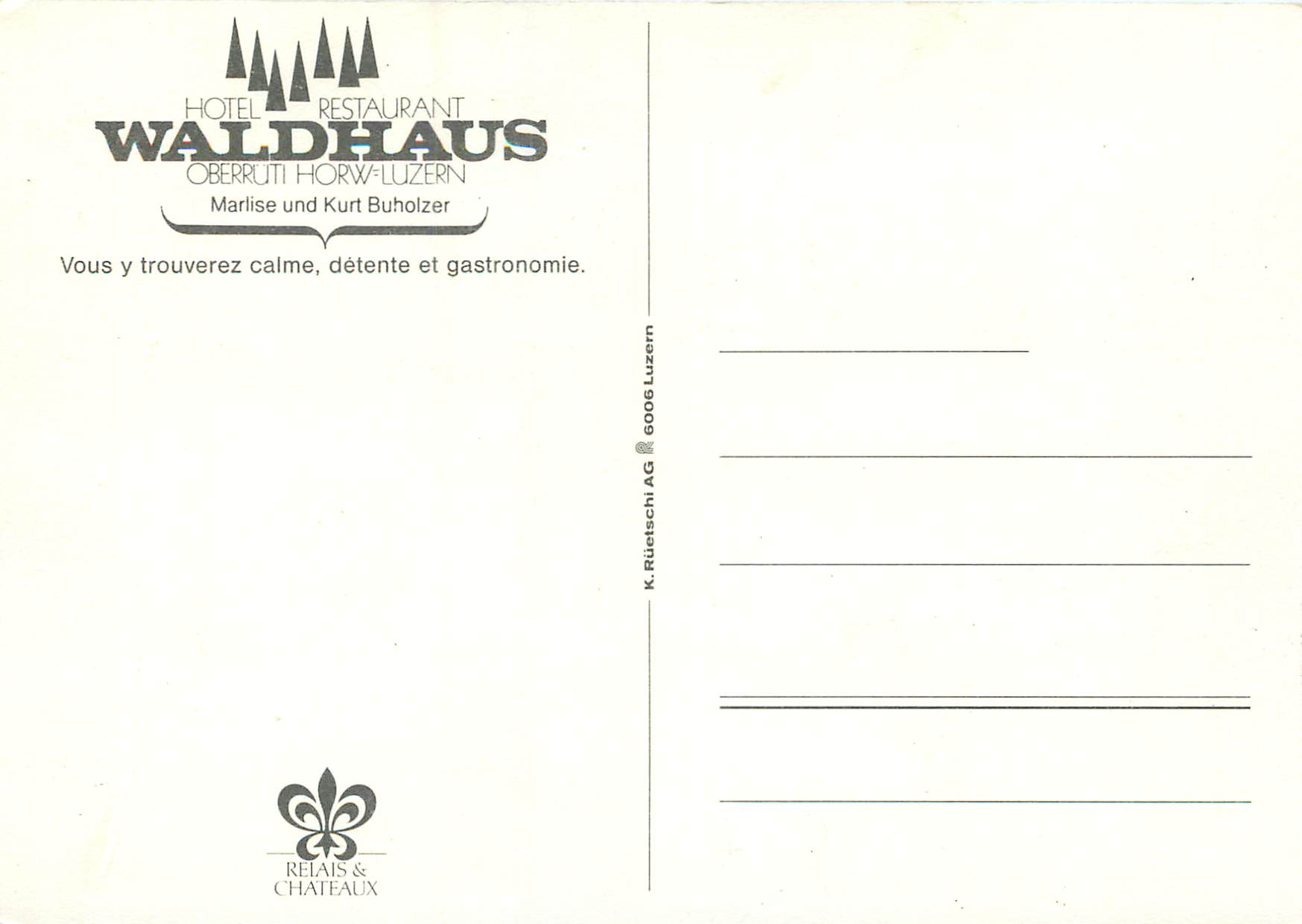 CPM Hotel Restaurant Waldhaus Oberruti Horn Luzern  — Rückseite