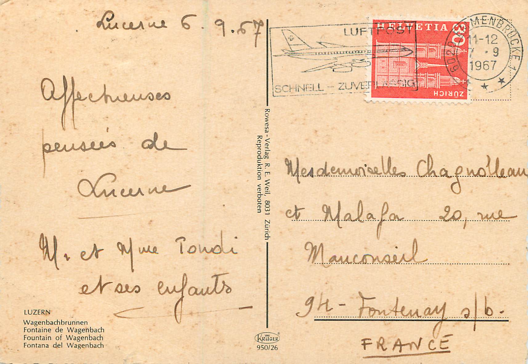 CPM Luzern Fontaine de Wagenbach  — Rückseite