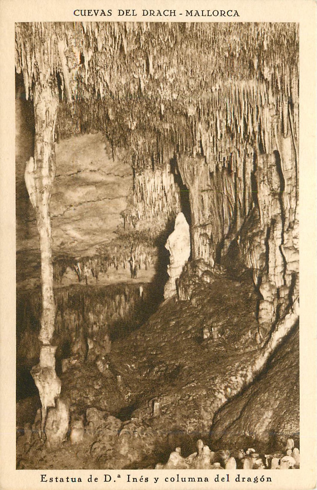 CPA Cuevas del Drach Mallorca Estatua de D Inca y columna del dragon 