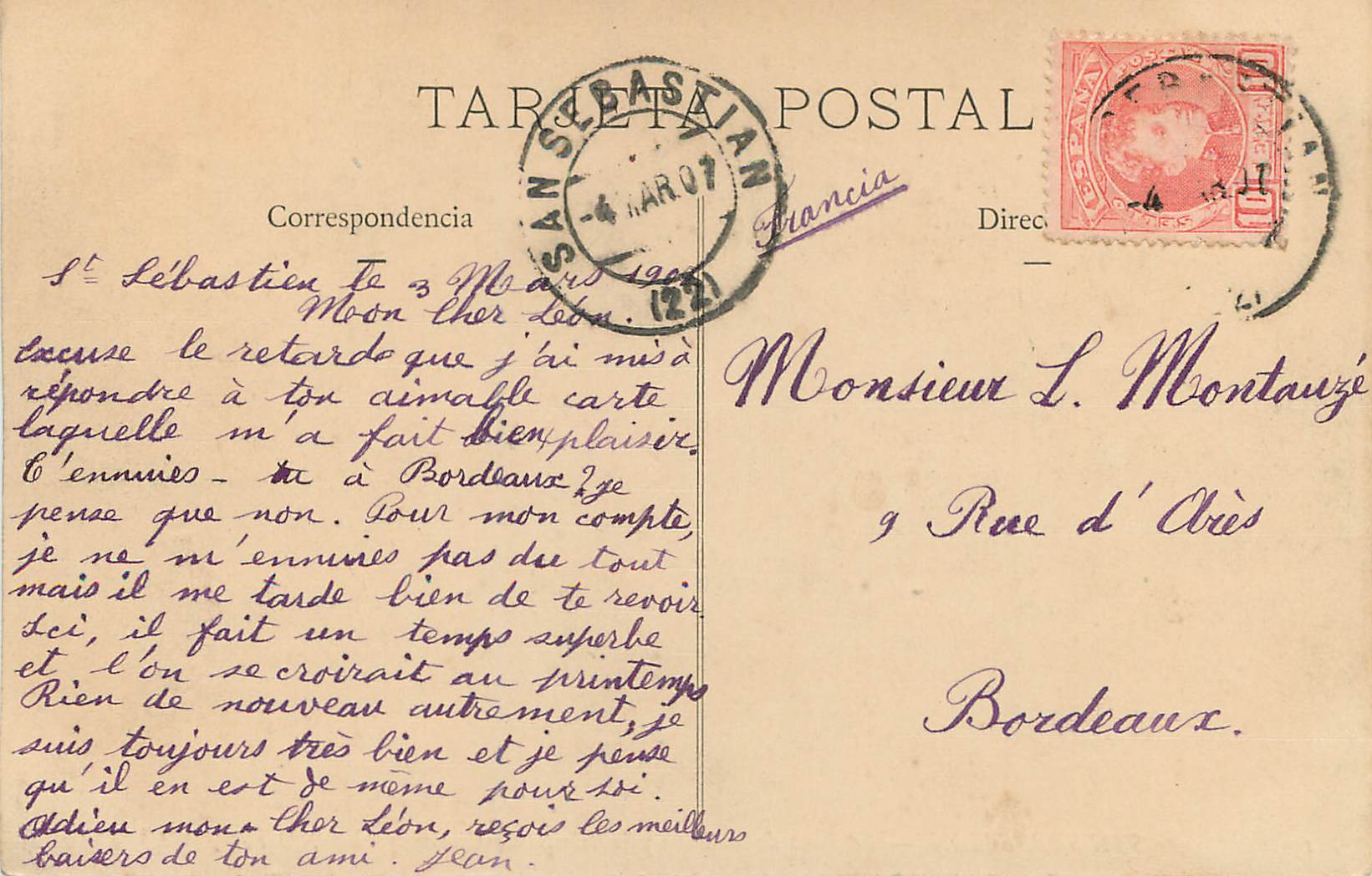 CPA San Sebastian El Bano de la reina y la Isla Santa Clara  — Verso