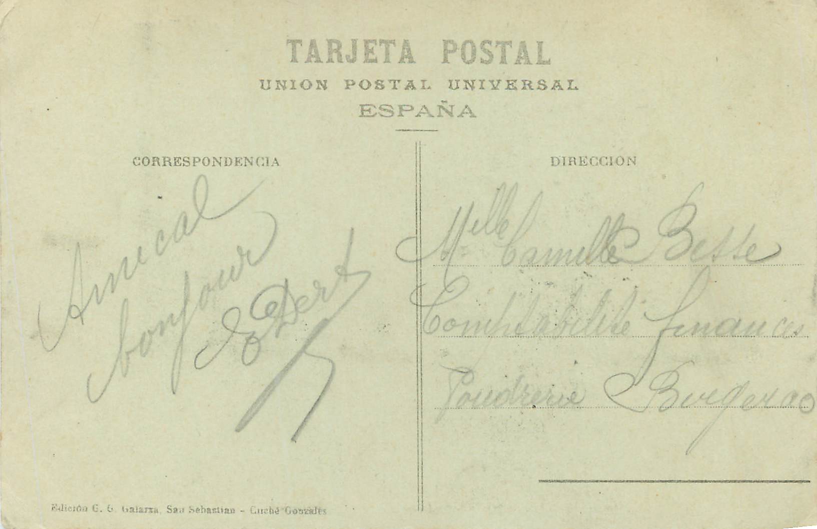 CPA San Sebastian Puente de Maria Cristina Fabrica de Tabacos  — Verso