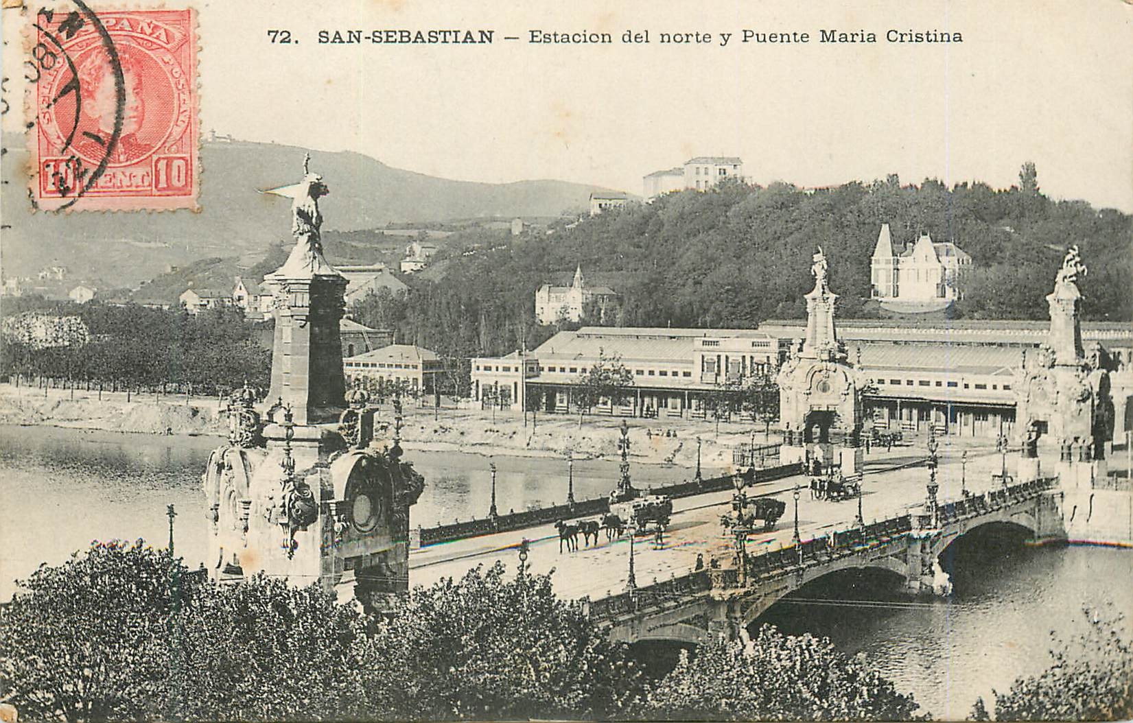 CPA San Sebastian Estacion del norte y Puente Maria Cristina 