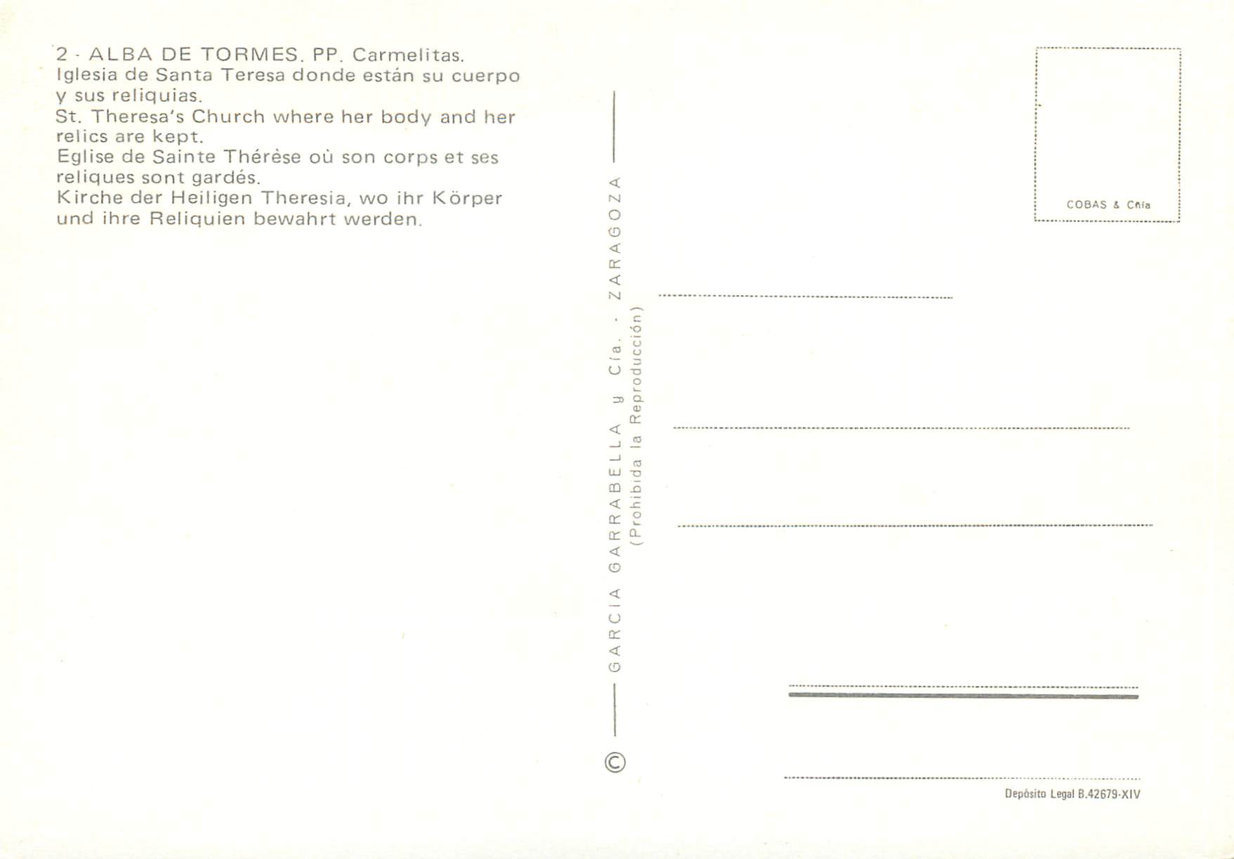 CPM Eglise de Sainte Therese ou son corps et ses reliques sont gardes  — Rückseite