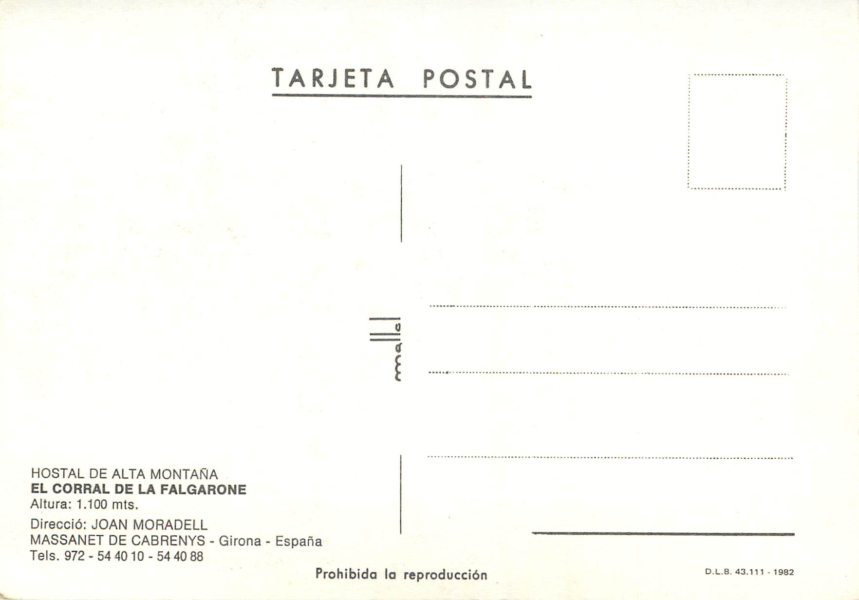 CPM Hostal de Alta Montana El Corral de la Falgarone  — Rückseite