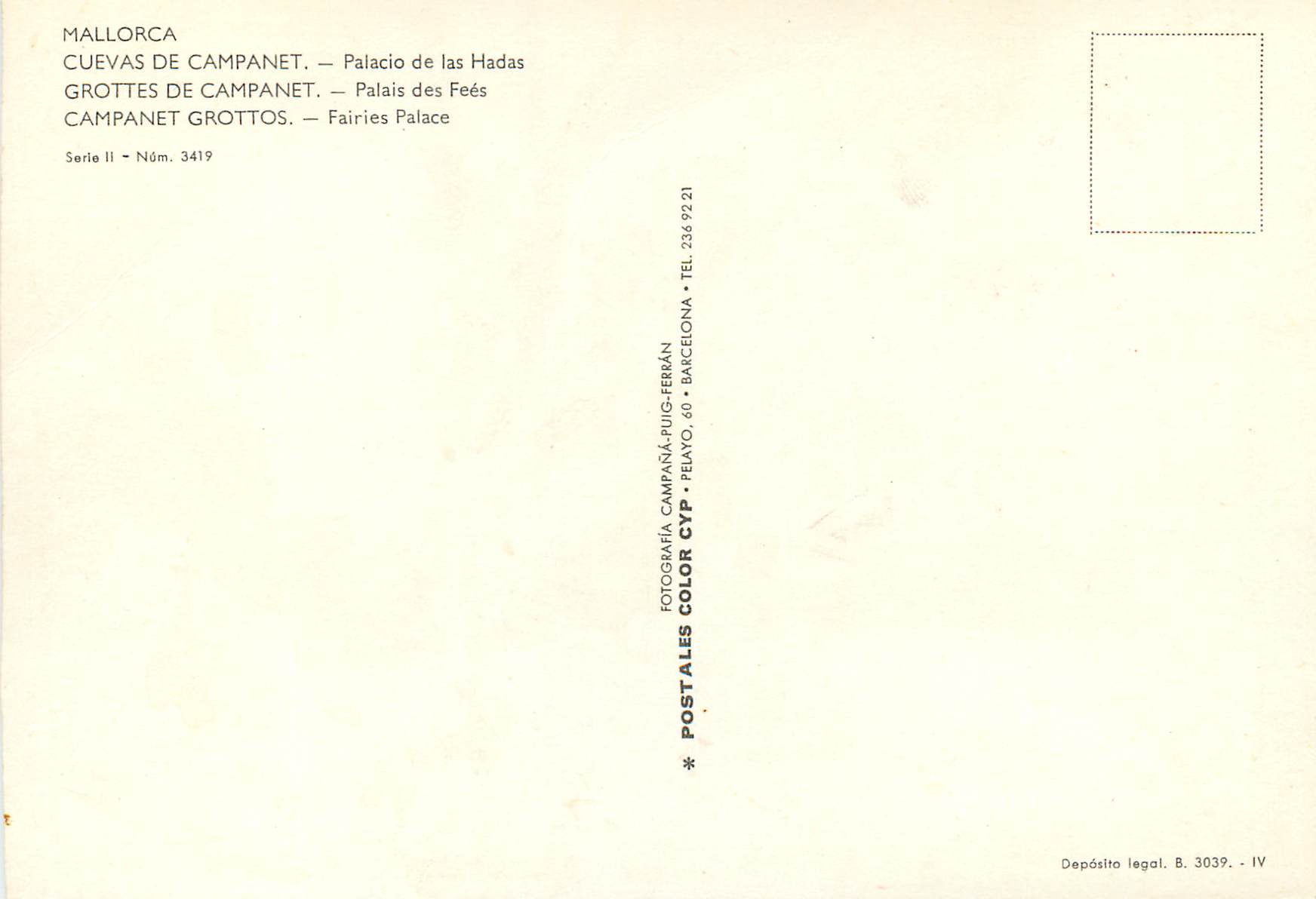 CPM Mallorca Grottes de Campanet Palais des Fees  — Rückseite