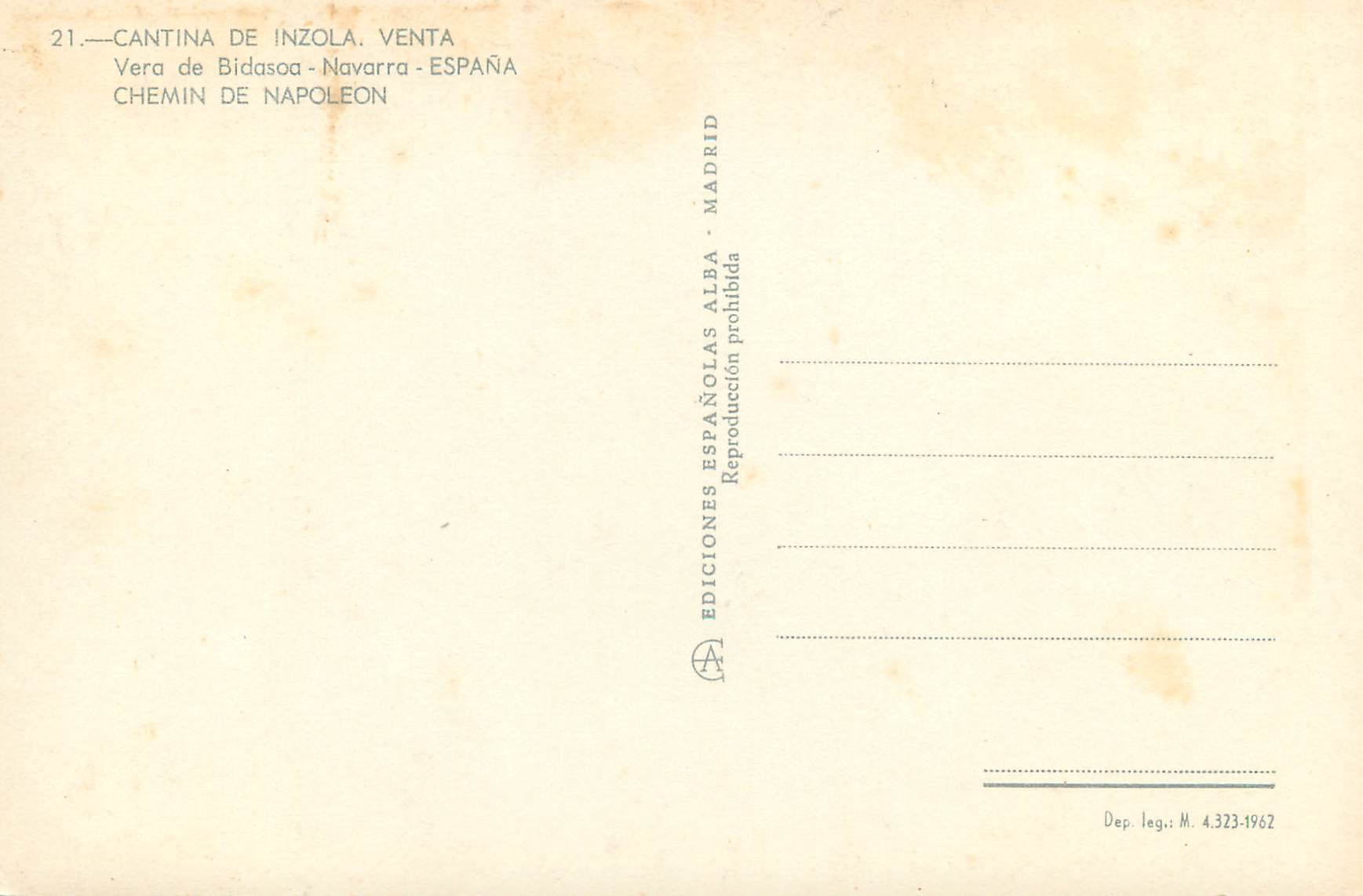 CPM Cantina de Inzola Venta Vera de Bidasoa Navarra Espana  — Rückseite