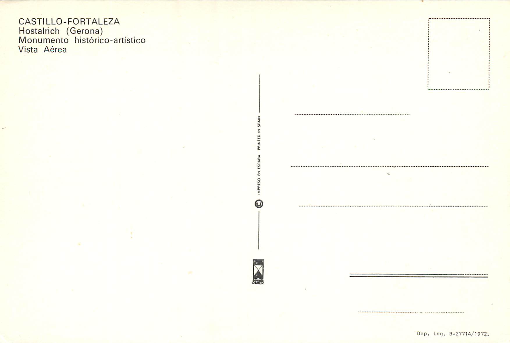 CPM Castillo Fortaleza Hostalrich historico artistico Vista aerea  — Rückseite