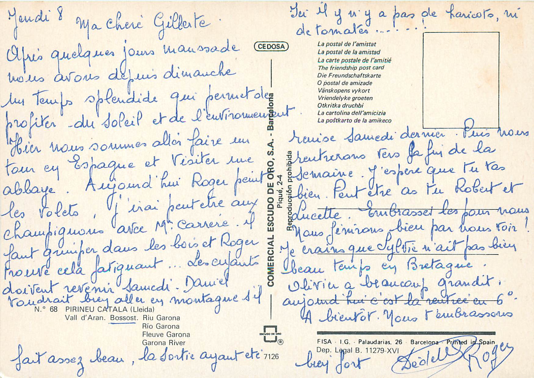 CPM Pirineu Catala Lleida Vall d Aran Bossost Fleuve Garona  — Rückseite