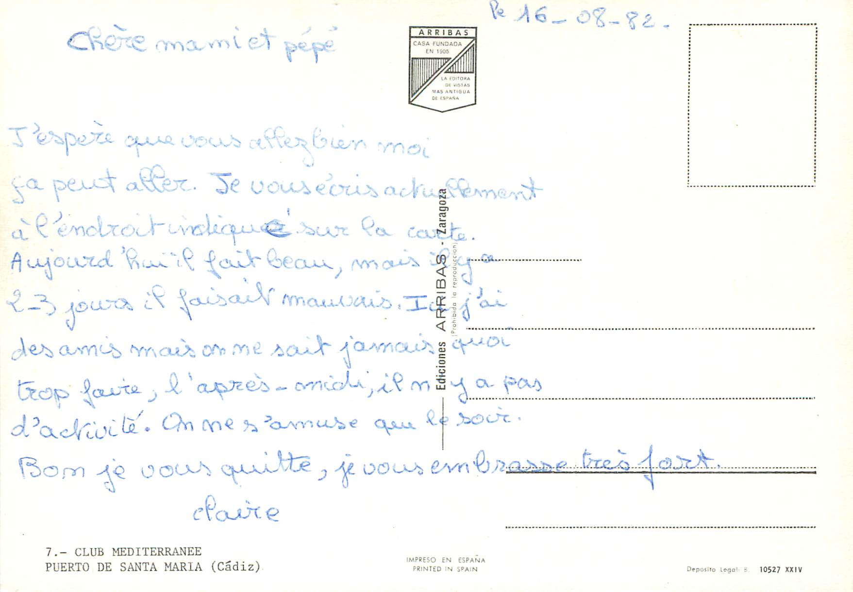 CPM Club Mediterranee Puerto de Santa Maria Cadiz  — Rückseite