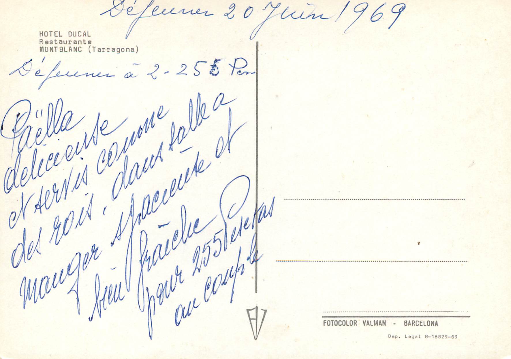 CPM Hotel Ducal Restaurante Mont Blanc Tarragona  — Verso
