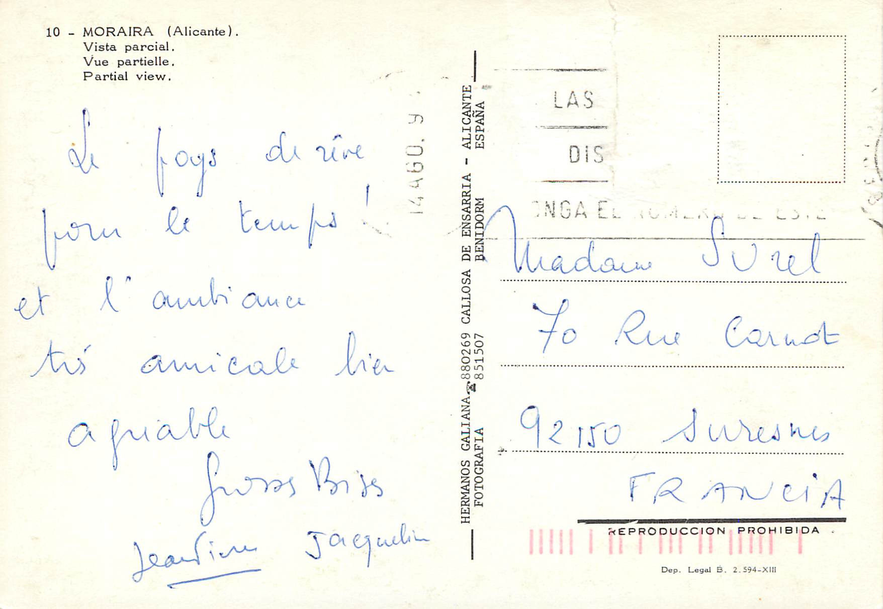CPM Moraira Alicante Vue partielle  — Rückseite